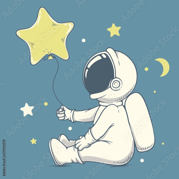 Fototapeta curious astronaut plays with balloon