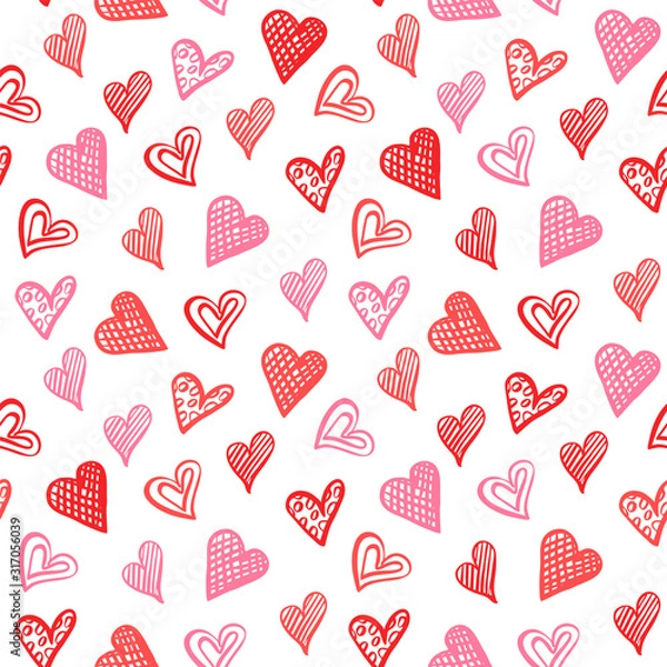 Fototapeta Seamless pattern with red hearts