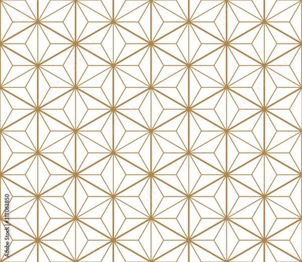 Fototapeta Seamless japanese pattern shoji kumiko in golden.Diamonds grid.