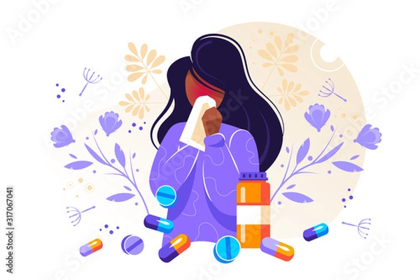 Fototapeta Allergy vector illustration. Flat tiny 