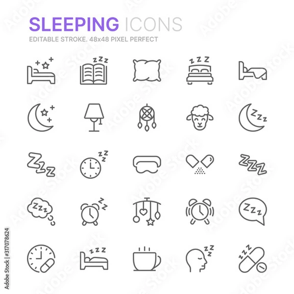 Obraz Collection of sleeping related line icons. 48x48 Pixel Perfect. Editable stroke