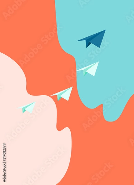 Fototapeta Background for business design with hand drawn paper planes. Going higher concept. Aspiration concept. Based on lush lava, light pink and sky blue trendy colors