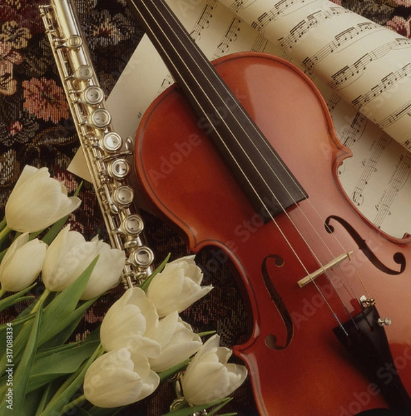 Obraz Violon et flûte traversière sur partition de musique