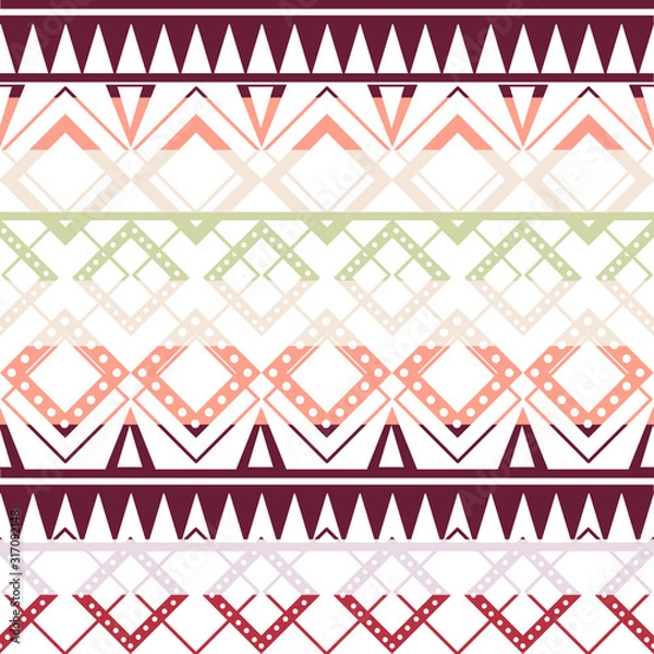Fototapeta Seamless vector tribal texture set. Tribal seamless texture. Boho stripes. Striped vintage boho fashion style pattern background with tribal shape elements.