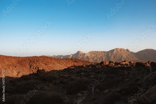 Obraz View of volcanic scene teide desert rocky plain sunset landscape