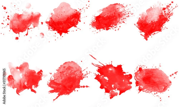 Obraz Set of red splashes brushes. Red watercolor brushes