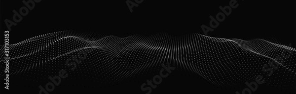 Obraz Streszczenie cyfrowej fali cząstek. Futurystyczna fala punktowa. Wektor tła technologii. Ilustracja wektorowa
