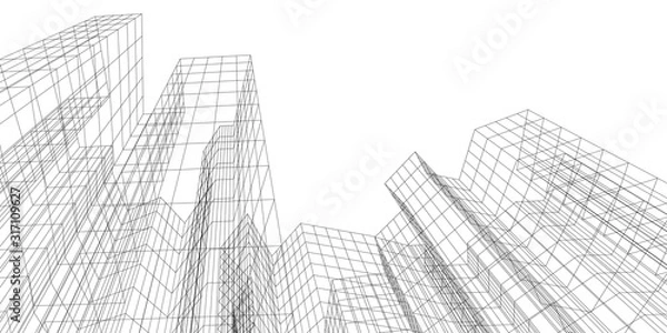 Obraz Abstract architectural background. Linear 3D illustration. Concept sketch