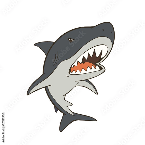 Fototapeta 鋭い歯を見せるクールなサメのキャラクターイラスト