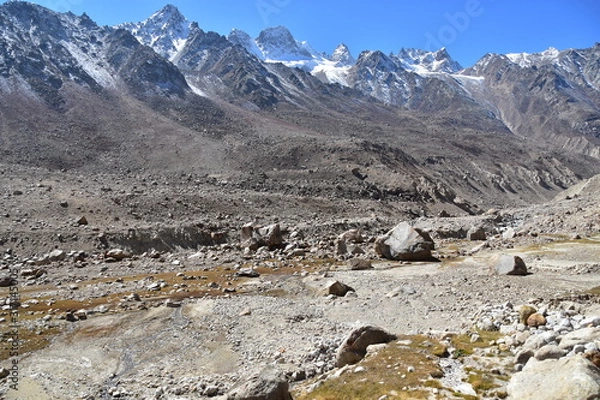 Obraz インドのヒマラヤ山岳地帯　スピティ谷の絶景　美しい山と渓谷と青空