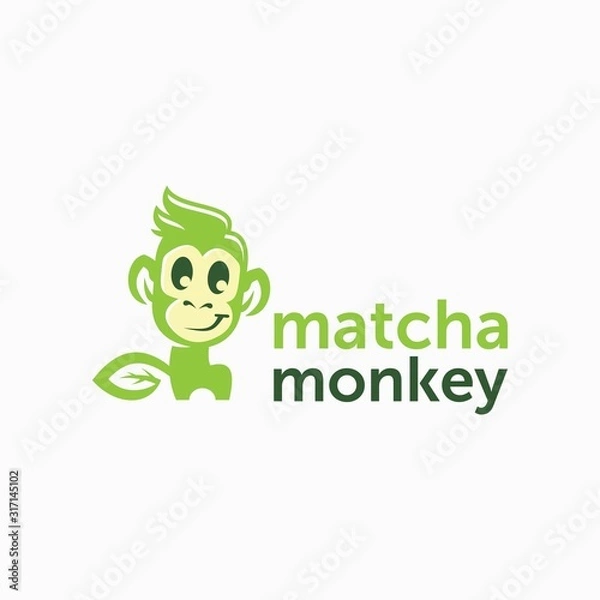 Fototapeta This logo connects a monkey with a tea leaf.