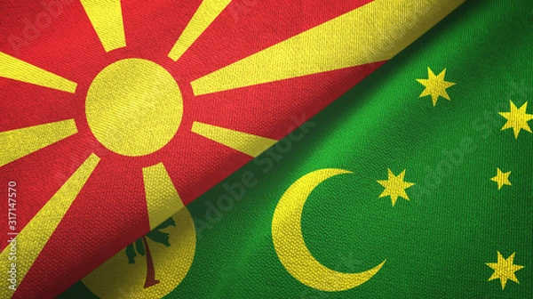 Fototapeta North Macedonia and Cocos Keeling Islands two flags textile cloth
