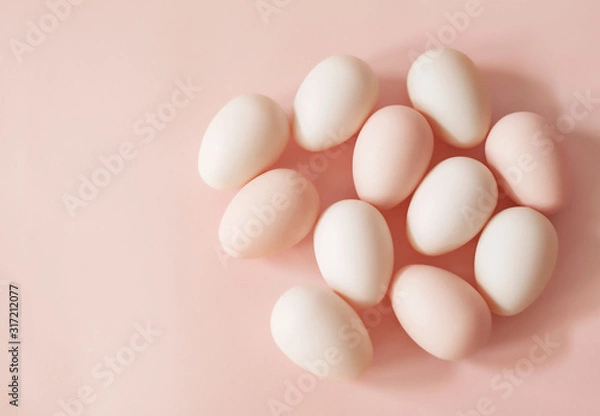 Obraz Pink easter eggs. Background with easter eggs. Easter Greeting Card Template. Happy easter concept.