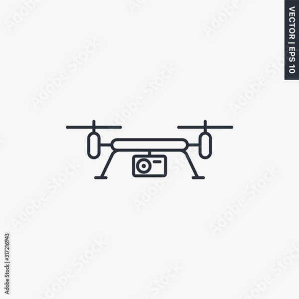 Fototapeta Quadcopter and flying drone icon, linear style sign for mobile concept and web design