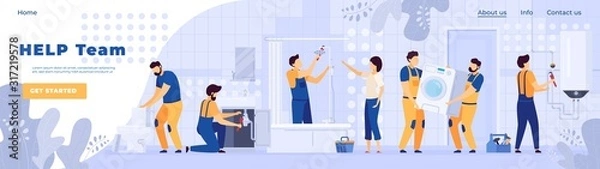 Fototapeta Naprawa usług hydraulików osób pracuje w łazience, ilustracji wektorowych