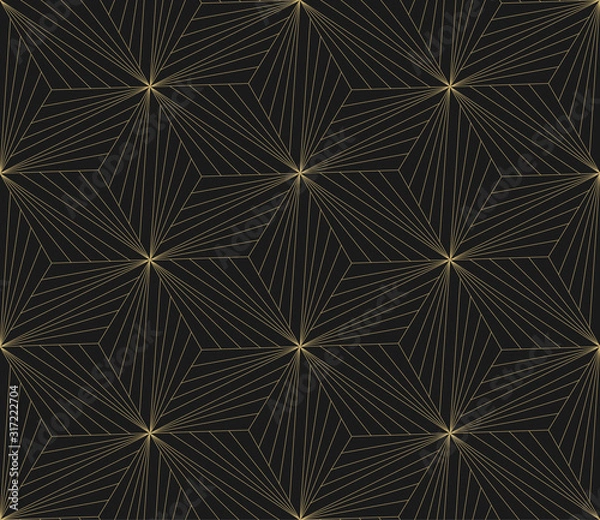 Obraz Seamless star pattern. Dark and gold texture. Repeating geometric background. Striped hexagonal grid. Linear graphic design