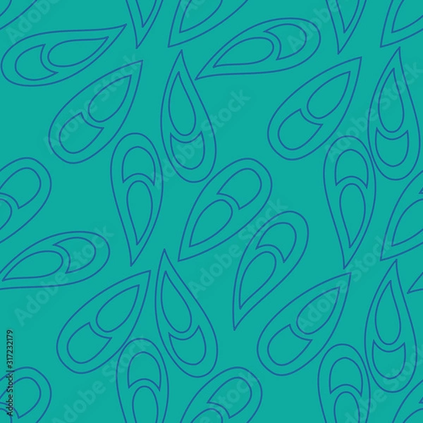 Obraz Vector seamless pattern ginko wax with blue arabesques and turquoise background