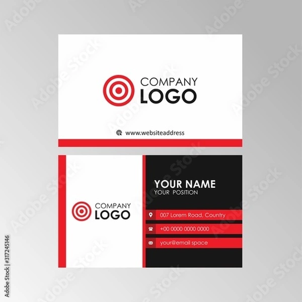 Fototapeta Simple Clean Business Card Template Design With Red, Black and White Color, Professional Business Card Vector Editable