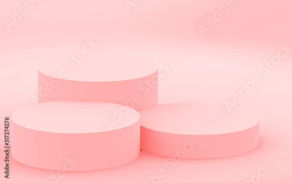 Fototapeta 3d pink cylinder podium minimal studio background. Abstract 3d geometric shape object illustration render. Display for valentine product.