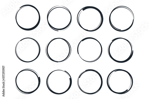 Obraz Hand drawn circles sketch frame template color editable. Rounds scribble line circles symbol vector sign isolated on white background illustration for graphic and web design.