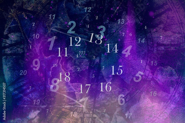 Obraz Violet background with clock and numbers