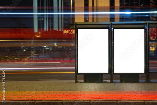Fototapeta Blank binary billboard in night traffic