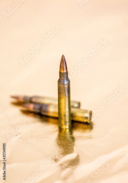 Fototapeta ammunition with gold background - three rounds