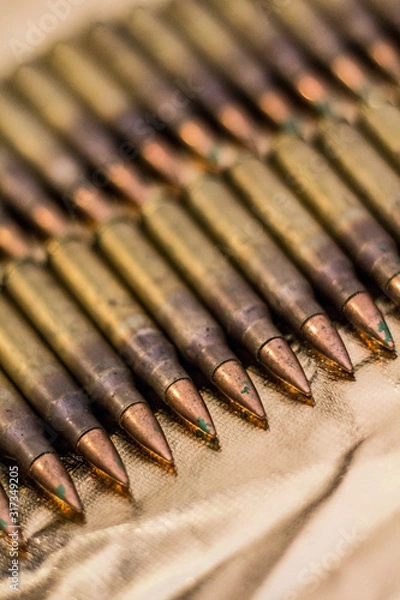 Fototapeta Rows of ammunition with gold toned background