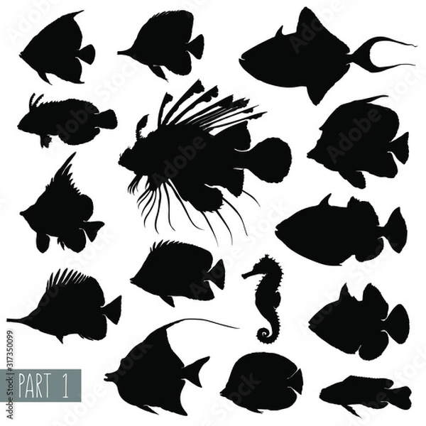 Fototapeta most popular sea fishes silhouettes. Set 1. Vector illustration