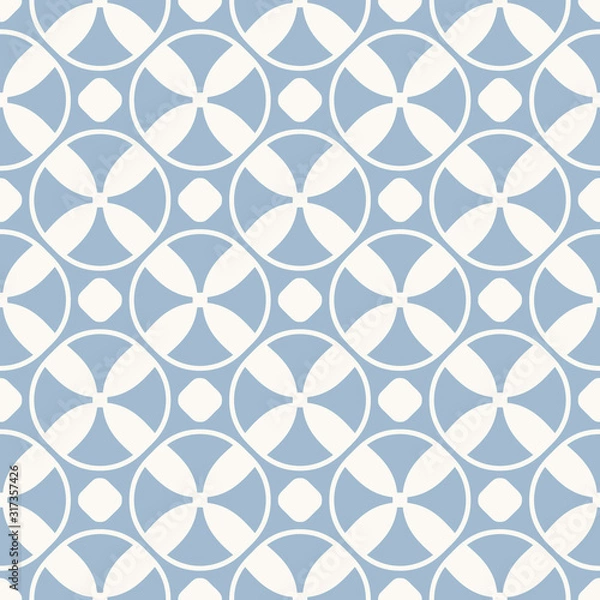 Fototapeta Vintage seamless pattern. Blue geometric texture with crosses, circles