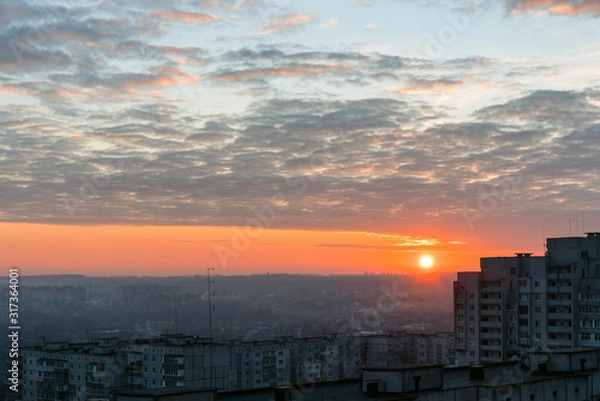 Obraz Beautiful red sunset over the city, cityscape