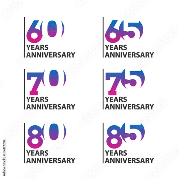 Fototapeta Vector set of anniversary number signs, symbols.years jubilee design elements collection.