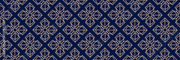 Obraz Dark blue seamless background with geometric golden pattern