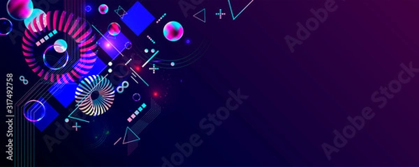 Fototapeta Vector 3d futuristic neon space background with planets and geometric elements abstraction