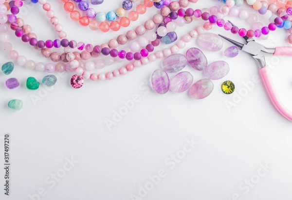 Obraz Stone beads, crystals, pliers for beadwork
