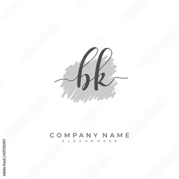 Obraz Handwritten initial letter B K BK for identity and logo. Vector logo template with handwriting and signature style.