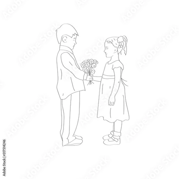 Fototapeta Vector Illustration boy and girl Doodle style. Isolated on white background. Decorative element for wallpaper, fabric, business, wrapping paper, holiday, hand draw doodle