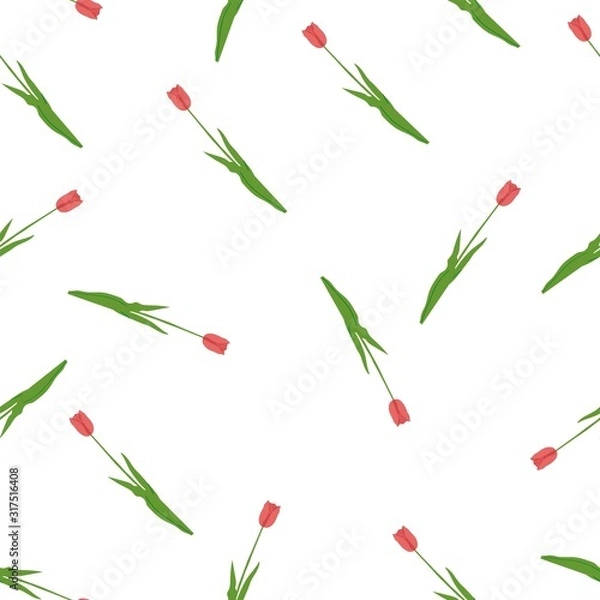 Fototapeta Hand drawn seamless pattern flowers with leaves  Flower isolated on white background.  Botanical organic spring herb.  hand drawn in doodle Collection for cards and labels, books and banners.