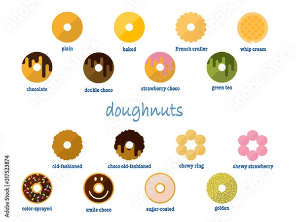 Obraz いろんなドーナツのイラストセット