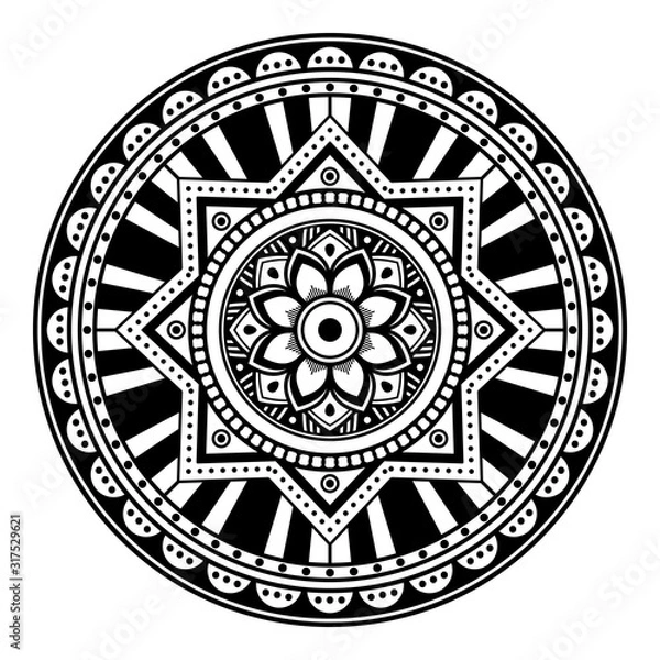 Fototapeta Circular pattern in form of mandala for coloring book, greeting card, phone case print. Anti-stress therapy pattern, coloring for adults. Hand drawn background, abstract round ornament.