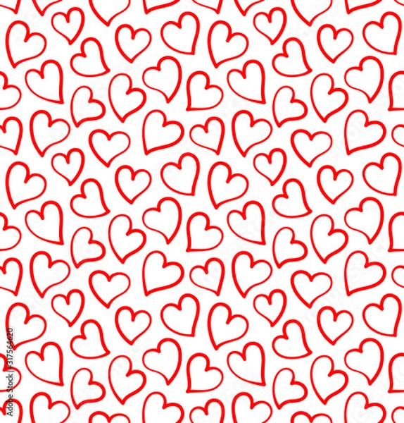 Obraz Seamless pattern with red hand drawn hearts on the white background. Design for Saint Valentine's Day Cards.