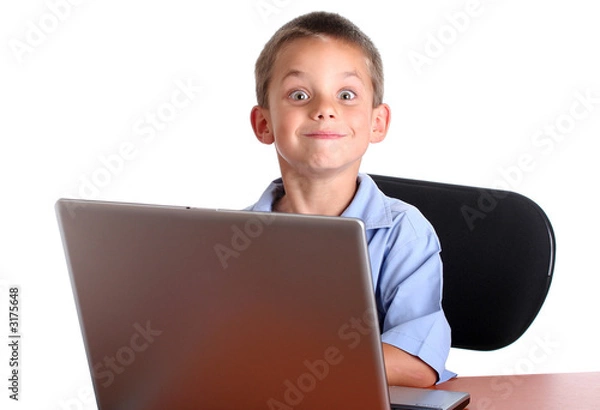 Obraz school boy with laptop