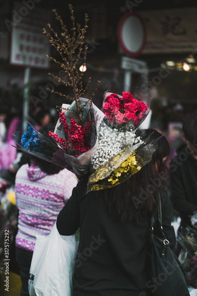 Obraz Flower Market in Mongkok, Chinese New Year celebration in Hong Kong