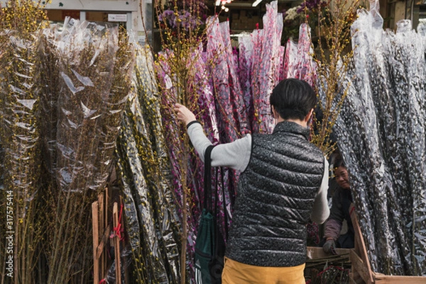 Obraz Flower Market in Mongkok, Chinese New Year celebration in Hong Kong