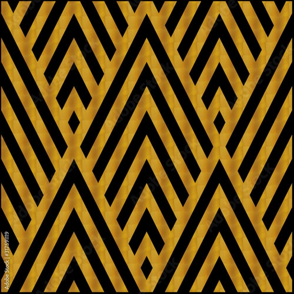 Obraz Gold Art Deco pattern on a black background, with linear geometric style. Template for web, wallpaper, digital graphics, packaging, objects, packaging and artistic decorations.