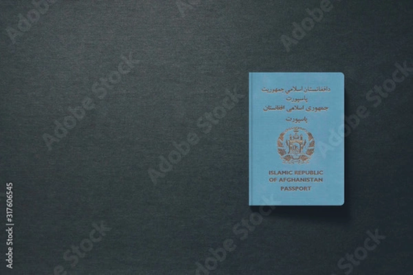 Fototapeta Afghanistan Passport on dark background with copy space - 3D Illustration