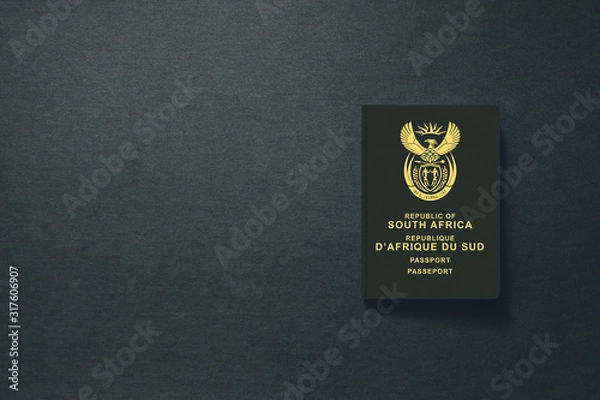 Fototapeta South Africa Passport on dark background with copy space - 3D Illustration