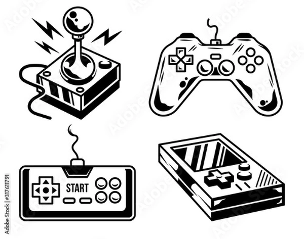 Fototapeta Set collection of retro vintage modern video game controller