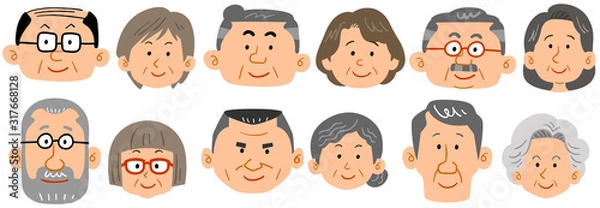 Fototapeta 6種類のシニア夫婦の表情