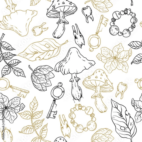 Obraz Witchcraft Seamless pattern doodle style in vector illustration